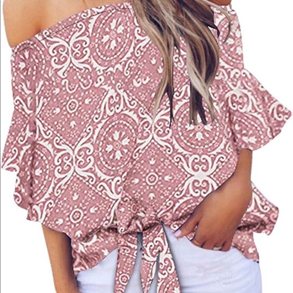 Women’s striped off the shoulder - pink size XL